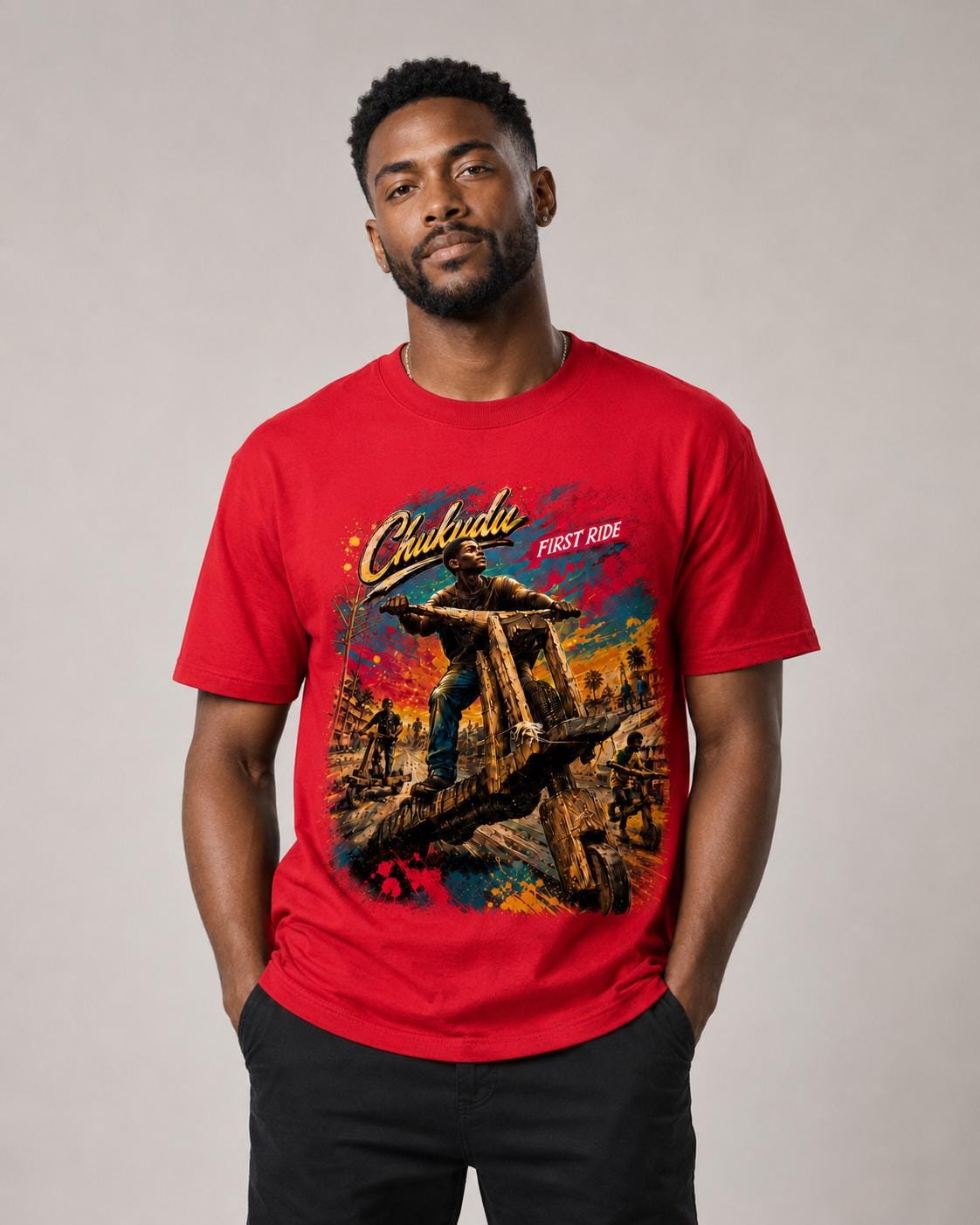 Chukudu First Ride T-Shirt, African Childhood Memories Shirt, Congo Chukudu Tee, Handmade Wooden Scooter Shirt, African Streetwear Gift