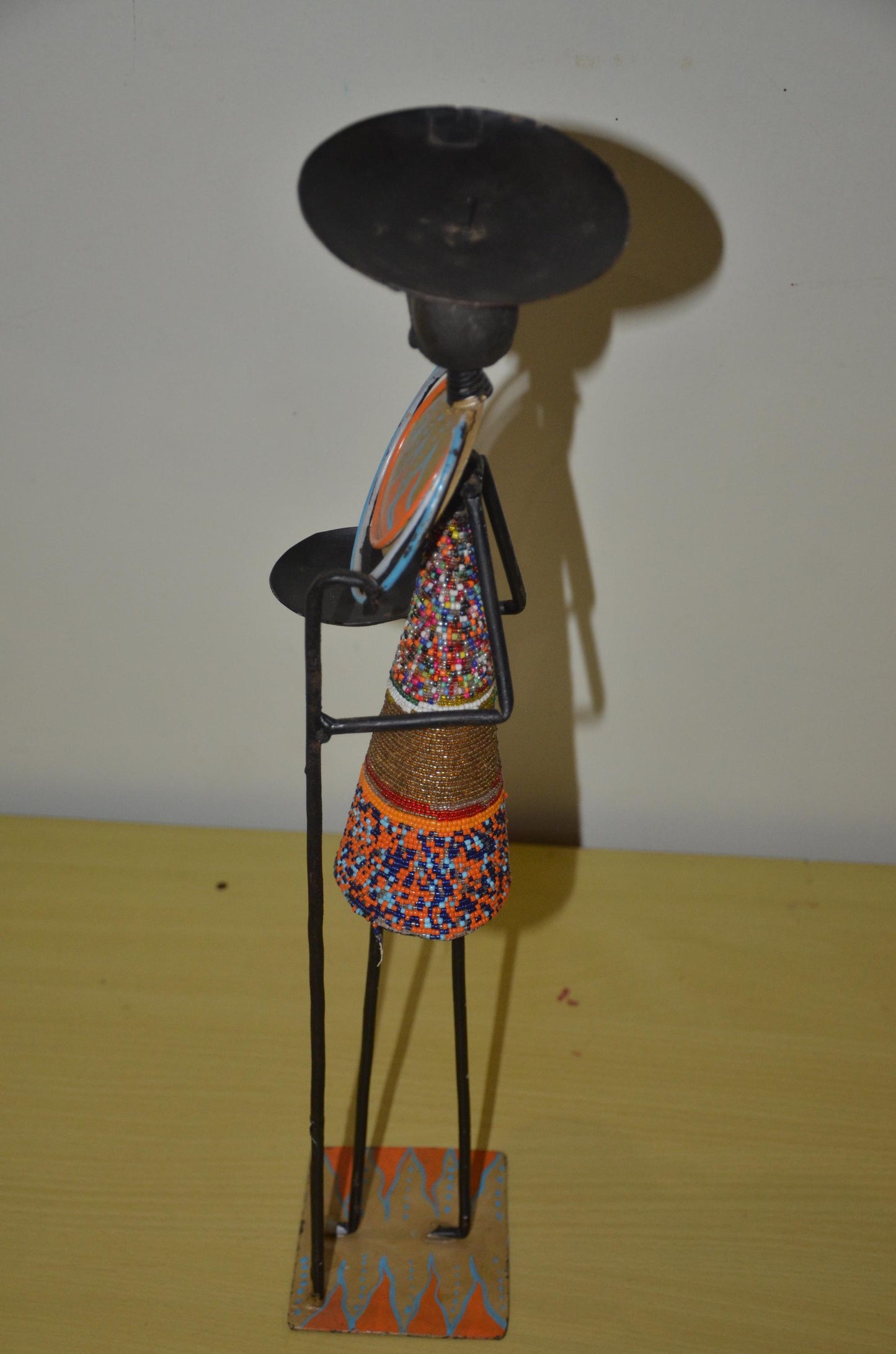Decorative African Beaded Maasai Candle Holder Statue | Artisan Metal Wire Art