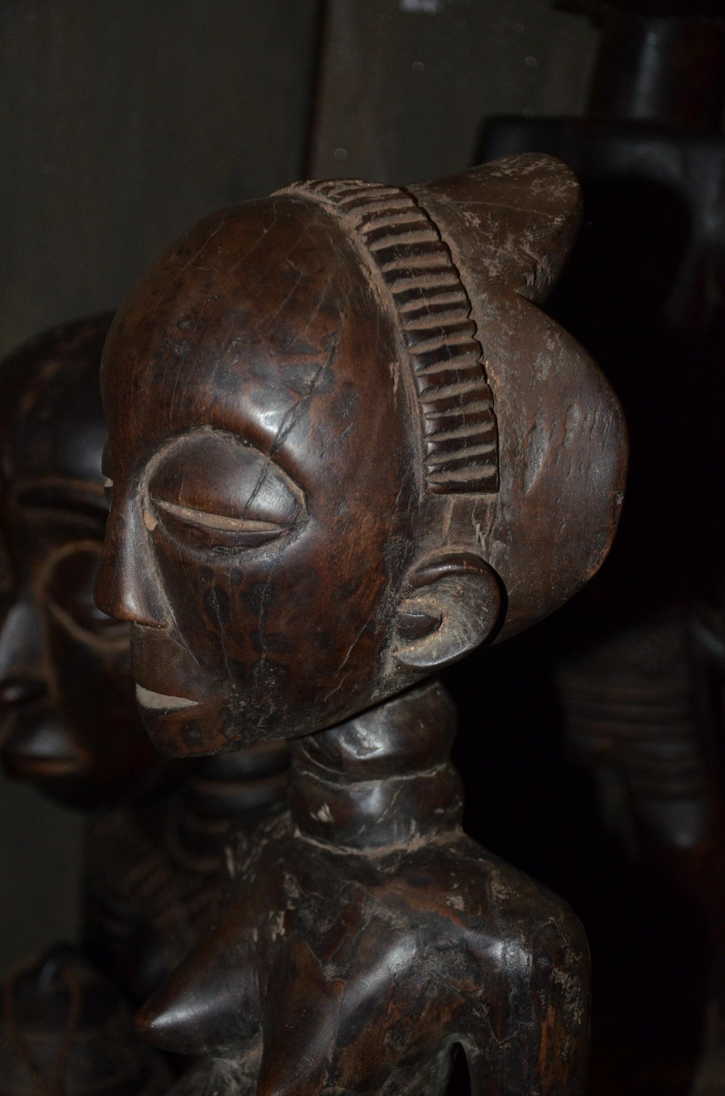 Luba Female Ancestor Fertility Figure - 29" Authentic Congo Wood Statue, Prestige Tribal Art, High-End African Sculpture