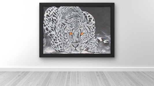 Impression murale Jaguar – Portrait d'animal sauvage de la jungle, œuvre d'art colorée de grand félin, techniques mixtes numériques et traditionnelles sur papier mat