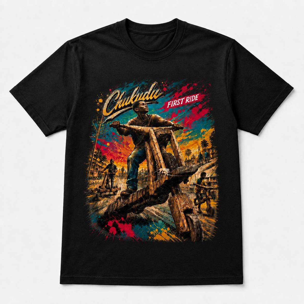 Chukudu First Ride T-Shirt, African Childhood Memories Shirt, Congo Chukudu Tee, Handmade Wooden Scooter Shirt, African Streetwear Gift