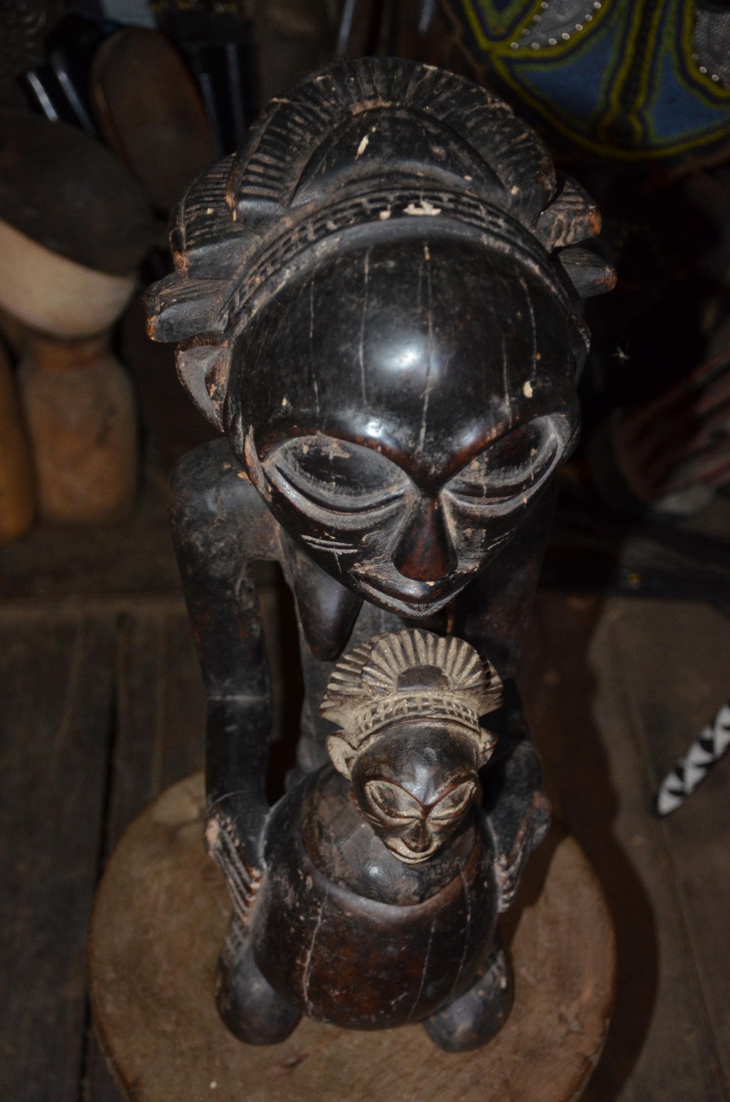 Luba Female Bowl Bearer | Mboko Wood Sculpture | Authentic Congolese Tribal Art