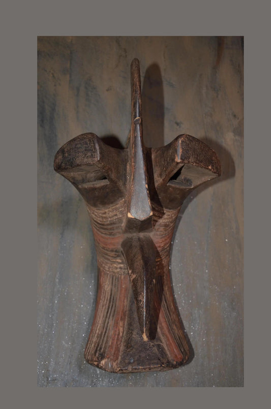 Authentic Songye Kifwebe Male Mask - 20" Hand-Carved Wood Striated African Mask, High-Relief Sagittal Crest.