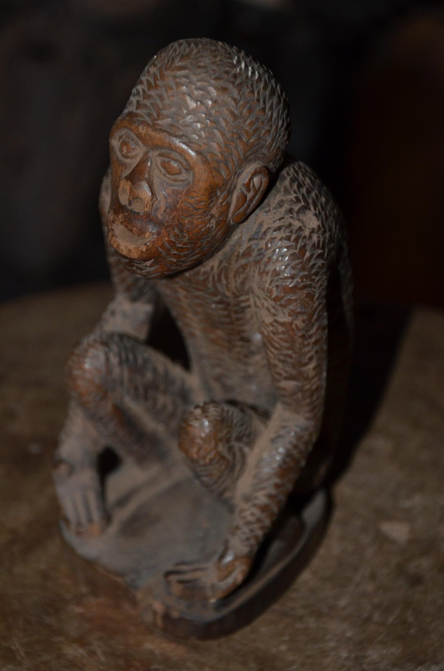 Luba Monkey Sculpture | Hand-Carved Tribal Figure | Authentic African Wood Art