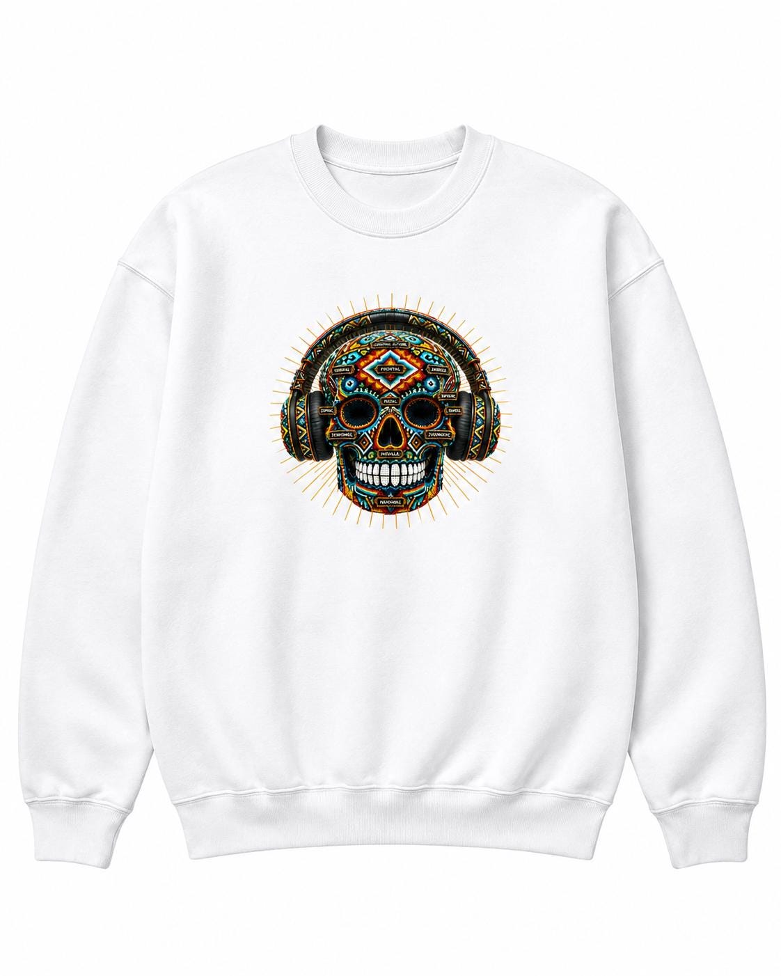 Beaded Skull Sweatshirt, African Inspired Geometric Skull Crewneck, Halloween Streetwear