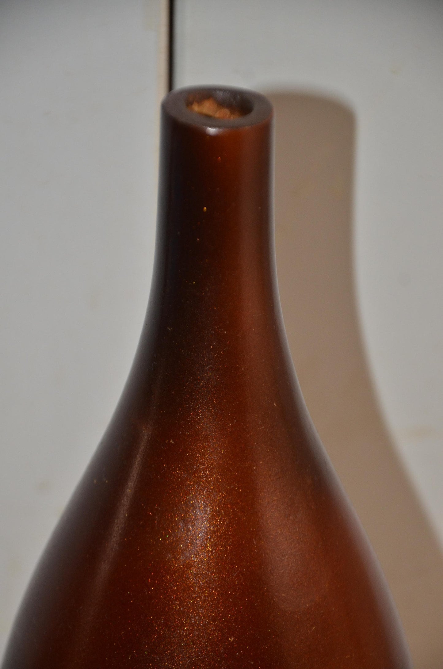Tall Wooden Floor Vase | Metallic Bronze Long Neck Bottle Vase