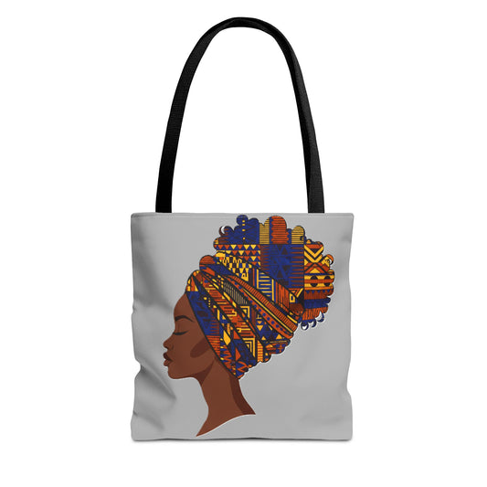African Headwrap Art Tote Bag — Colorful Kente Profile Canvas Tote