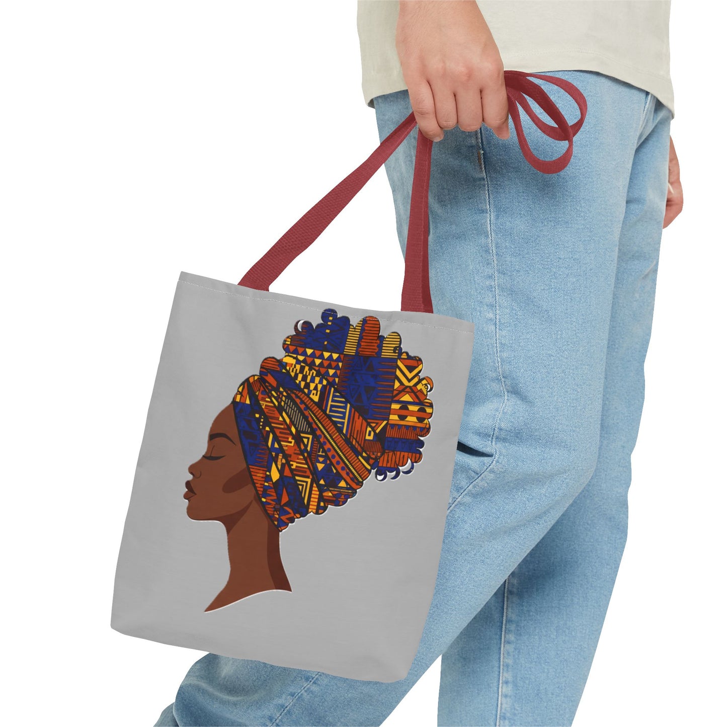 African Headwrap Art Tote Bag — Colorful Kente Profile Canvas Tote