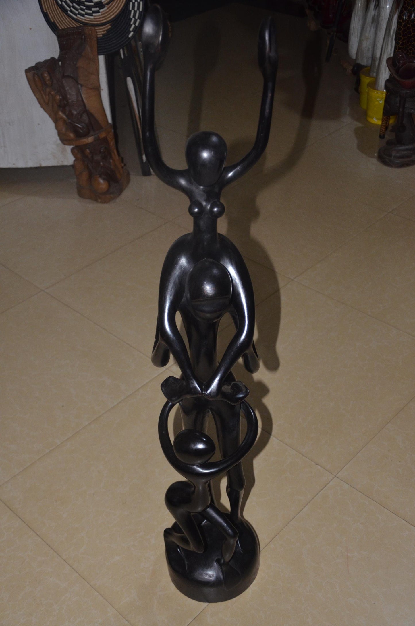 Hand-Carved African Abstract Family Ascent Sculpture