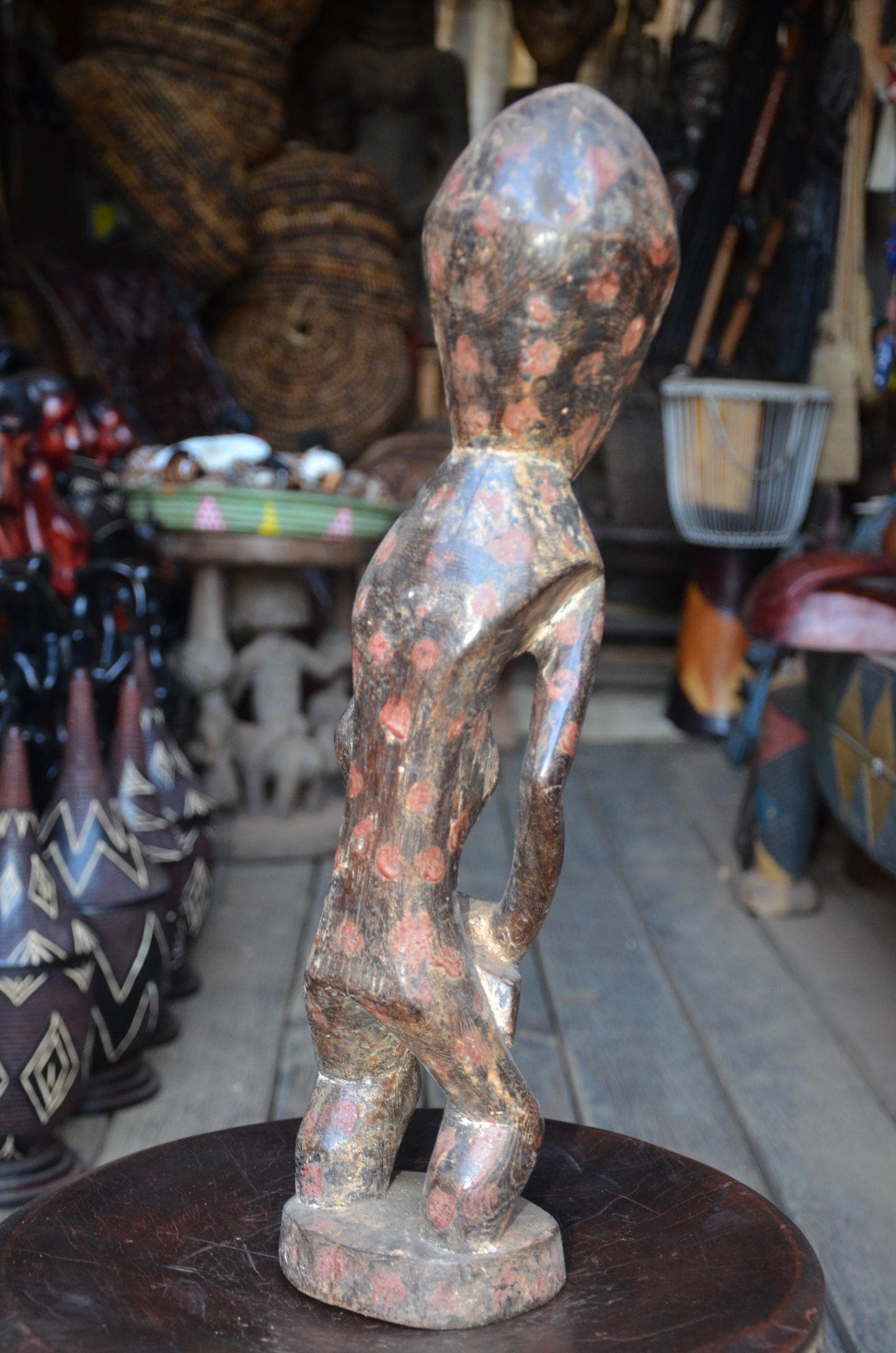 Authentic Lega Ancestor Figure - 19" Hand-Carved Wood Bwami Initiation Statue, Traditional Kaolin & Ochre Patina.