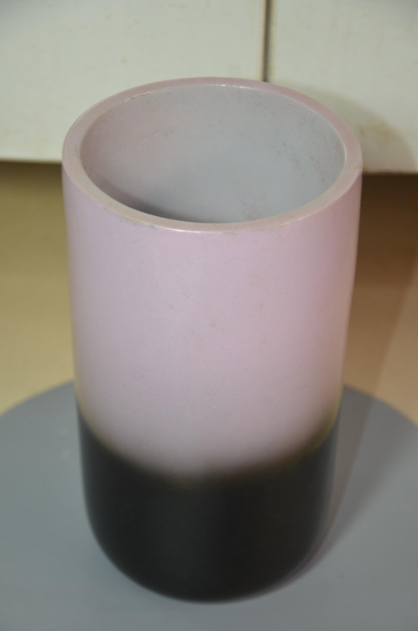 Hand-Carved Wood Cylinder Vase | Pink and Black Ombre Pillar Vessel, Nordic Decor