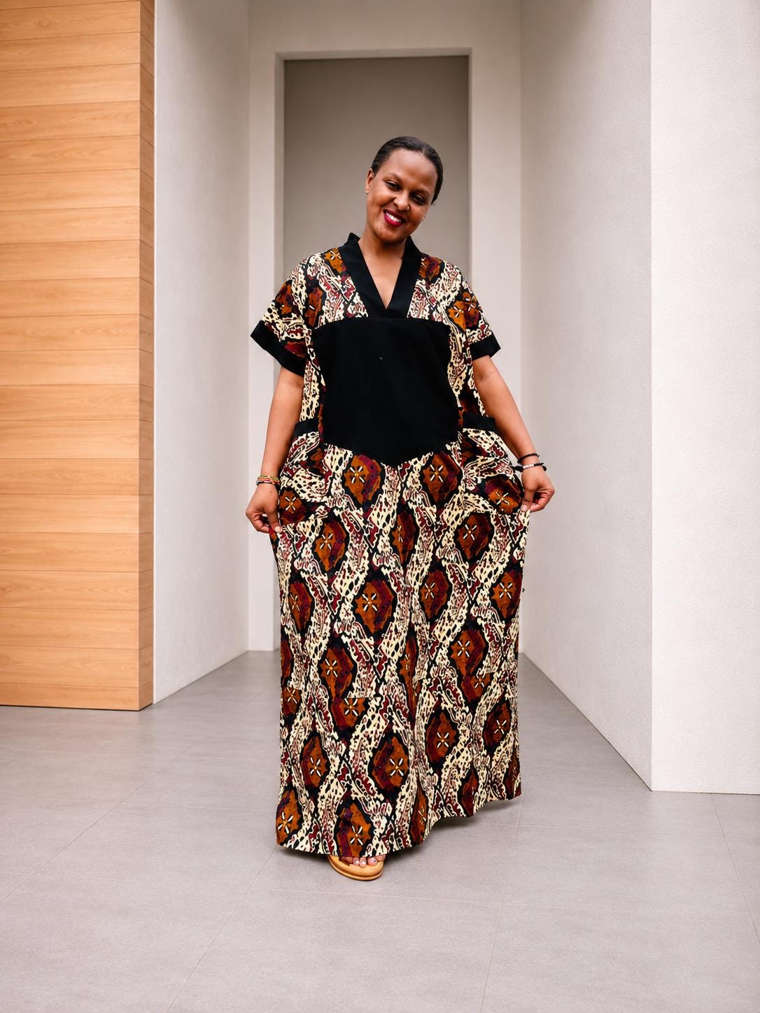 Color-Blocked Ankara Boubou Gown | Mixed-Media Kaftan Maxi, Paneled Dress