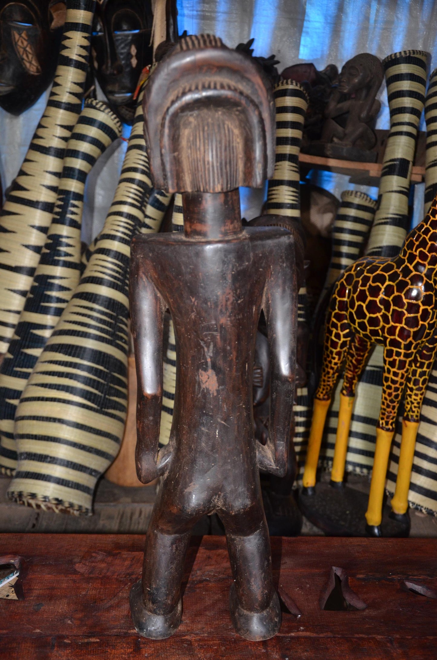 Tabwa or Luba Ancestor Figure - 29" Authentic Congo Wood Statue, Prestige Tribal Art, High-End African Sculpture.