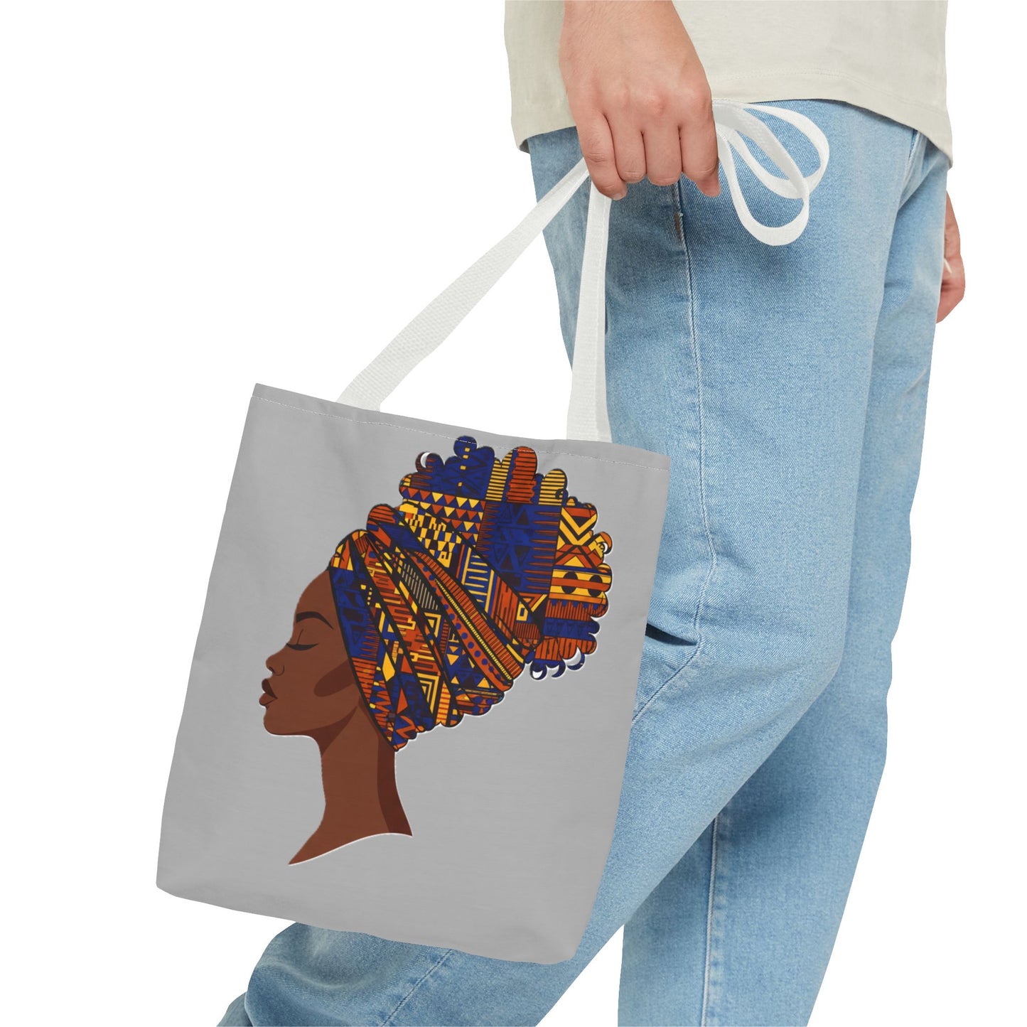 African Headwrap Art Tote Bag — Colorful Kente Profile Canvas Tote