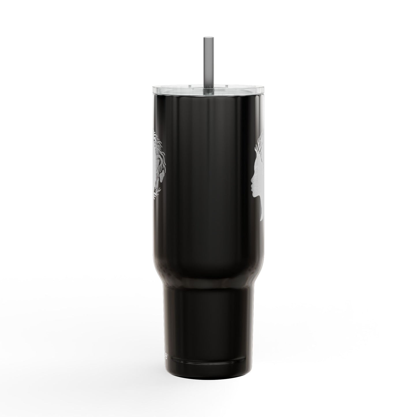 40oz Engraved Insulated Tumbler - Silhouette Woman with Dreadlocks, Travel Mug with Lid & Straw