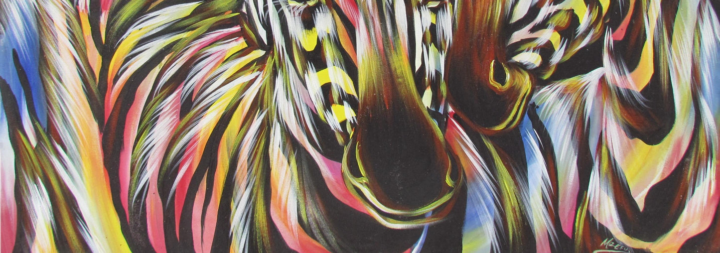 Tableau abstrait zèbre – Portrait animalier sur toile noir, blanc et rose, décoration minimaliste de la faune africaine, art moderne pour la maison ou le bureau