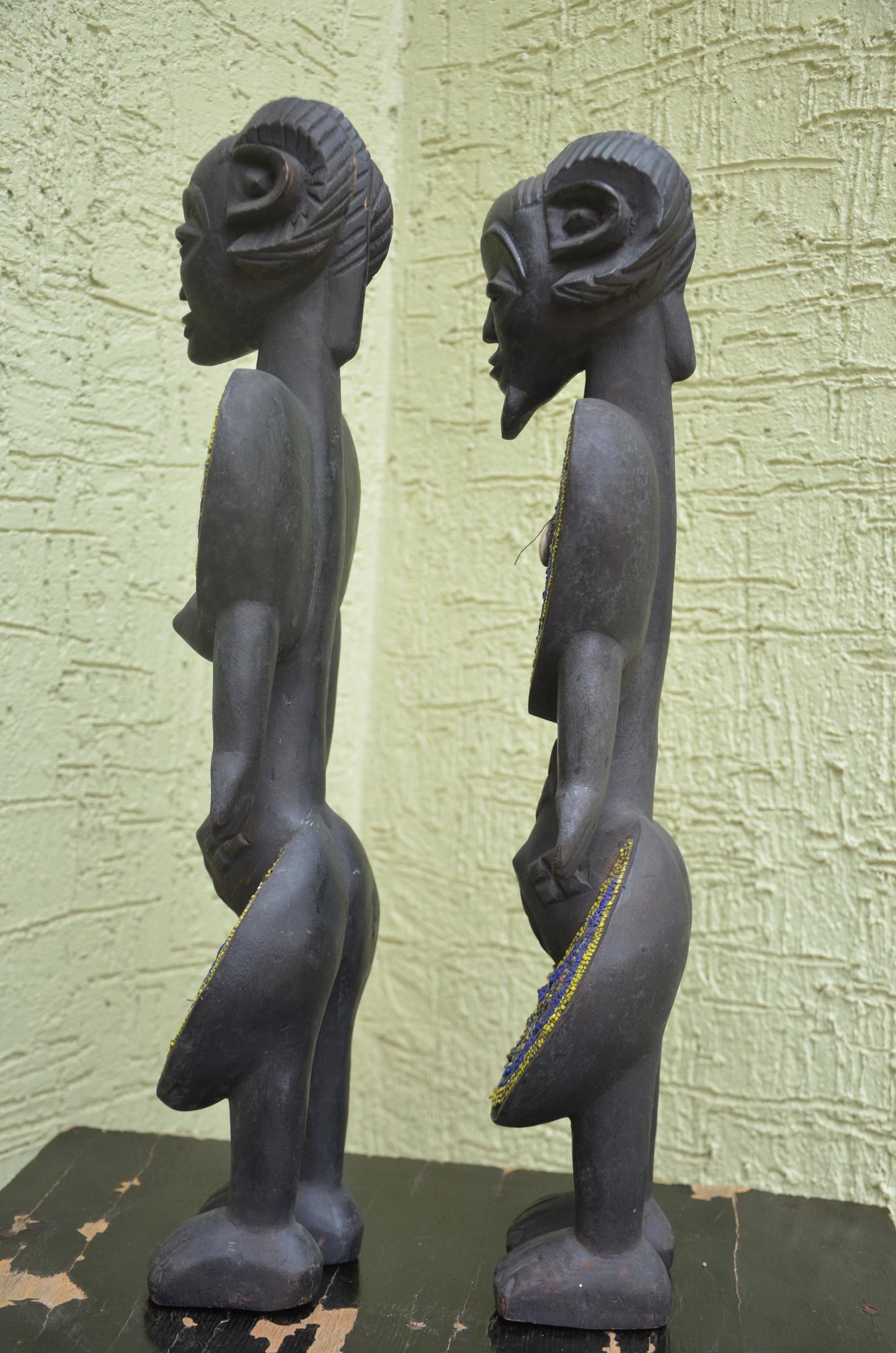 Namji Fertility Dolls â€“ 21" Hand-Carved Wood Cameroon Beaded Couple â€“ Art.