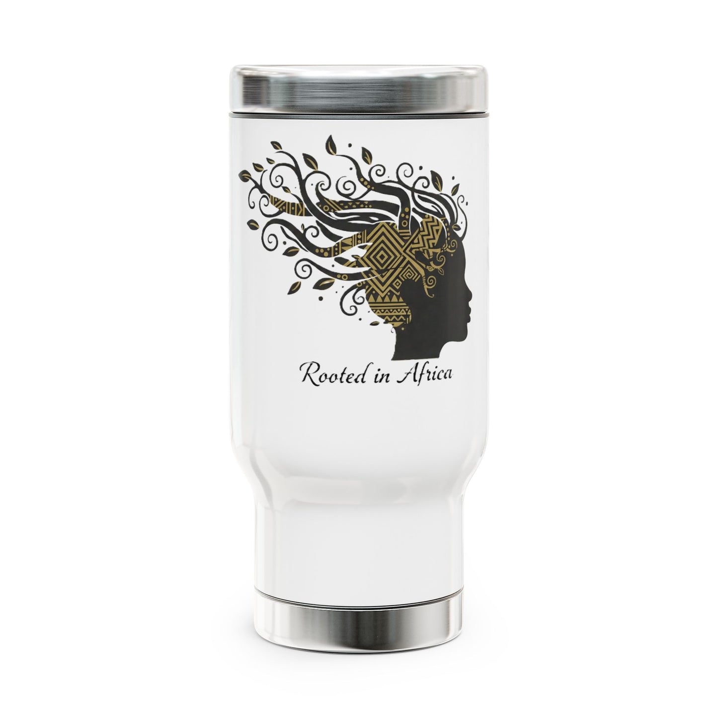 Afro Silhouette Travel Mug — 14oz Stainless Steel Coffee Tumbler
