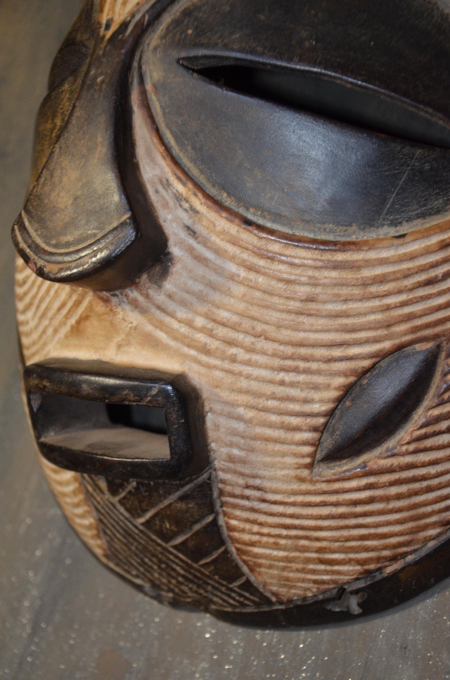 Authentic Female Songye Kifwebe Mask - 16" Hand-Carved Wood Striated Ritual Mask, Traditional Kaolin Infill, High-End Congo Tribal Art