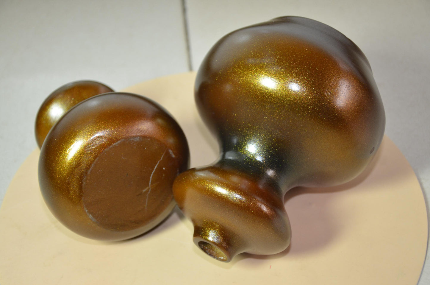 Set of 2 Bronze Wooden Gourd Vases | Metallic Gold Calabash Vessel Duo | Modern Nordic Home Decor Accent | Handcrafted Minimalist Wood Art