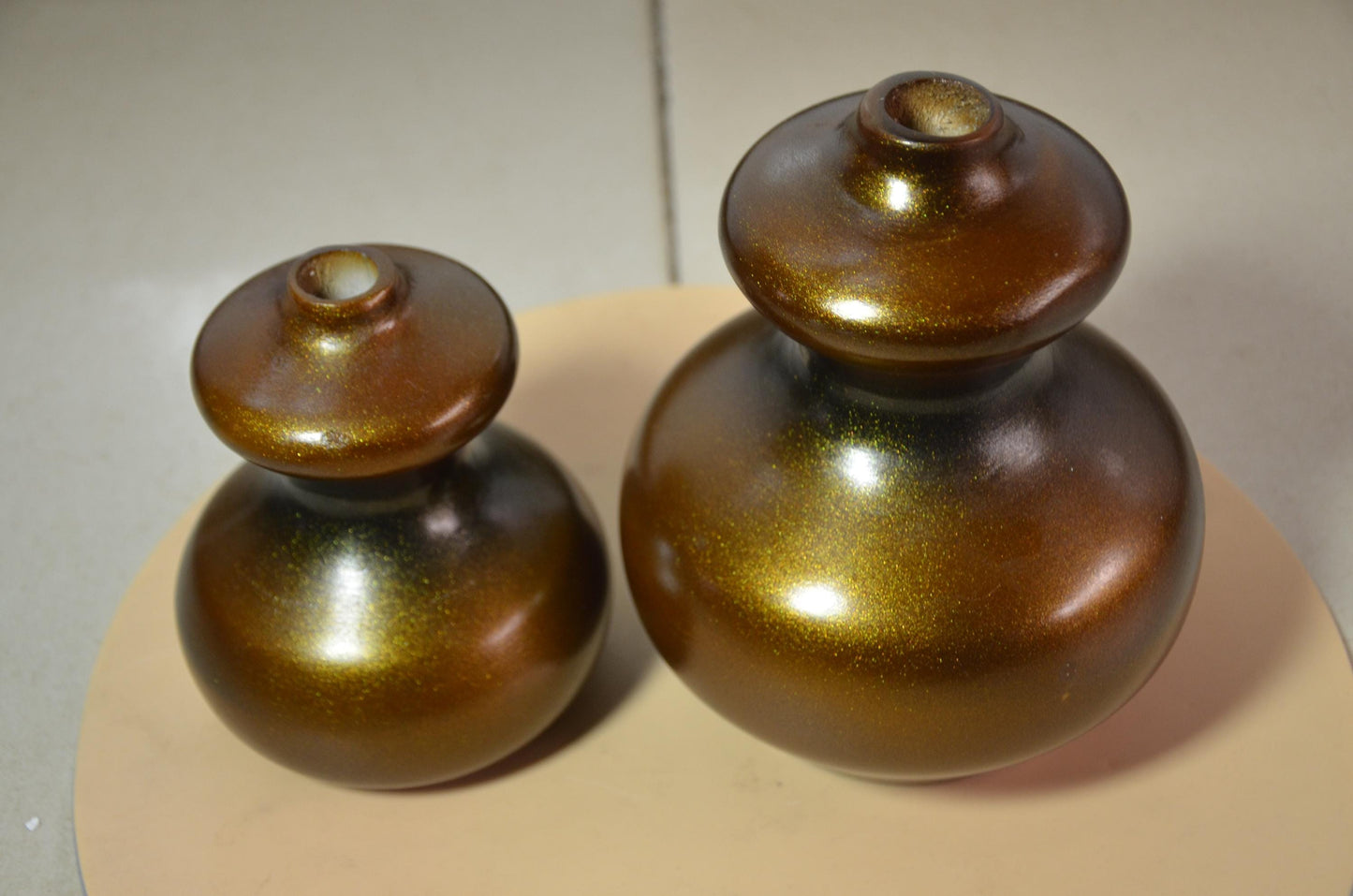 Set of 2 Bronze Wooden Gourd Vases | Metallic Gold Calabash Vessel Duo | Modern Nordic Home Decor Accent | Handcrafted Minimalist Wood Art