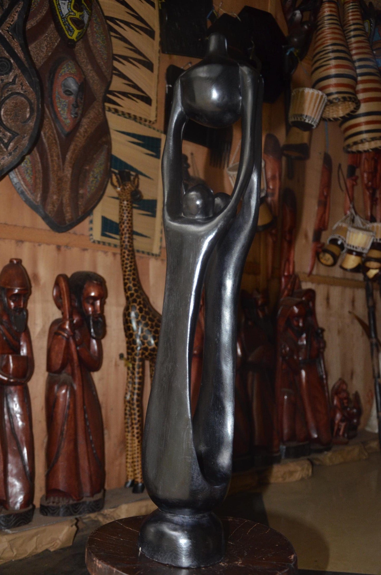 Hand-Carved African Abstract Family Embrace Sculpture
