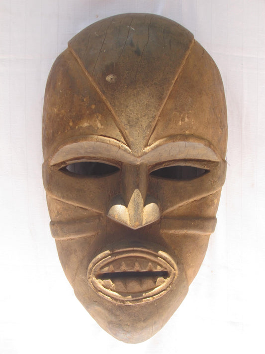 Vintage hand carved wall hanging African traditional wooden mask from D.R.C