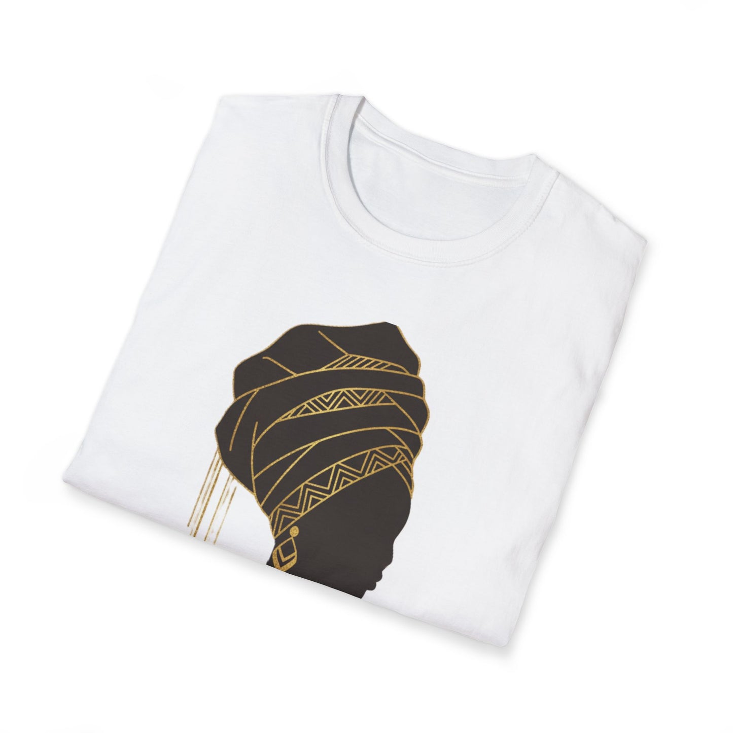African Goddess Silhouette T-Shirt — Black Woman Profile with Gold Headwrap