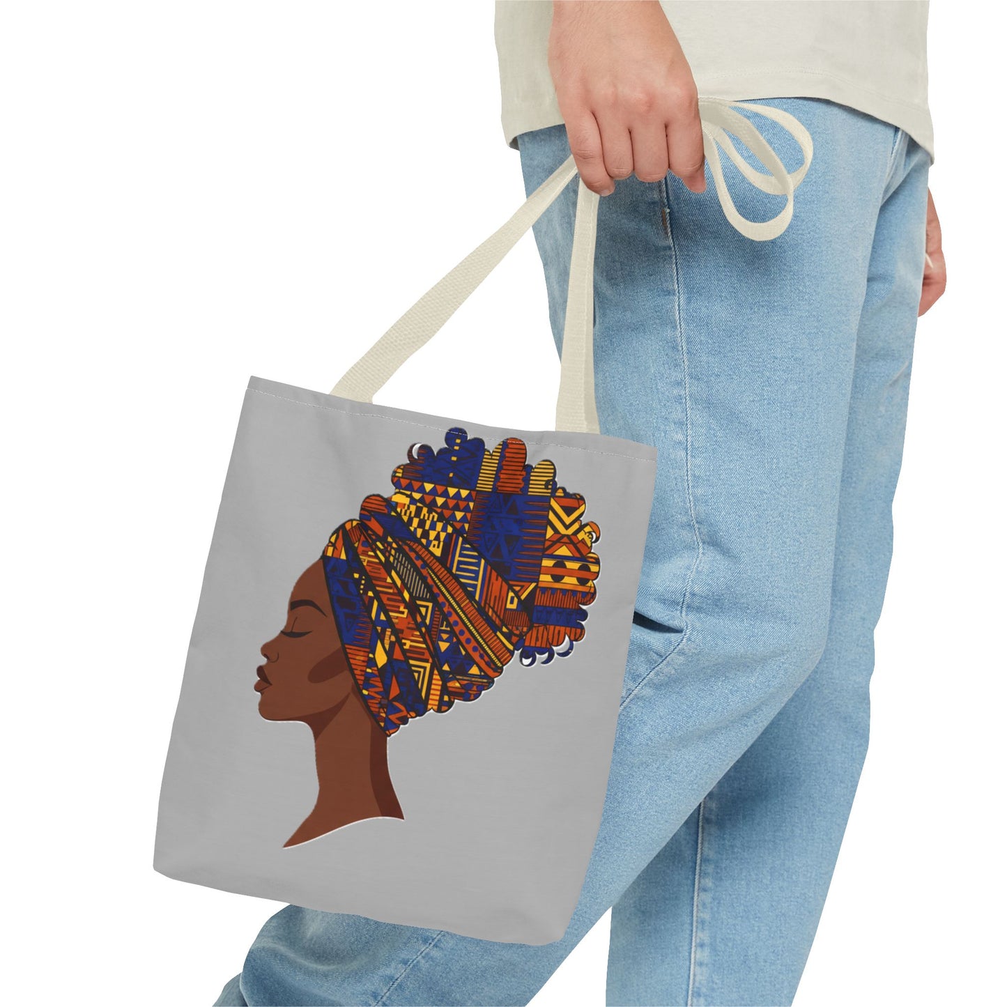 African Headwrap Art Tote Bag — Colorful Kente Profile Canvas Tote