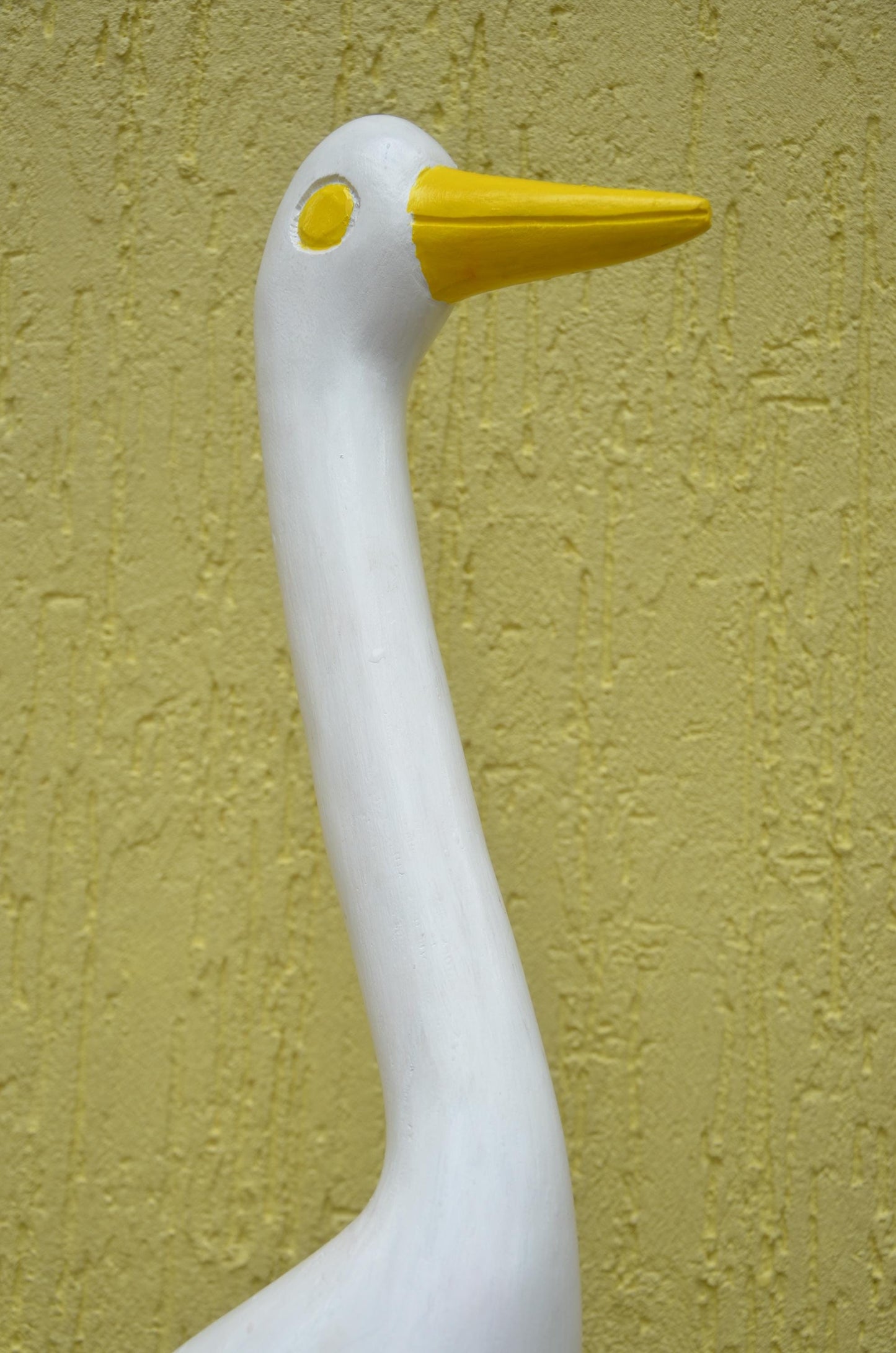 White Crane Garden Statue – 32" Hand-Carved Wood Egret Heron Outdoor Decor.