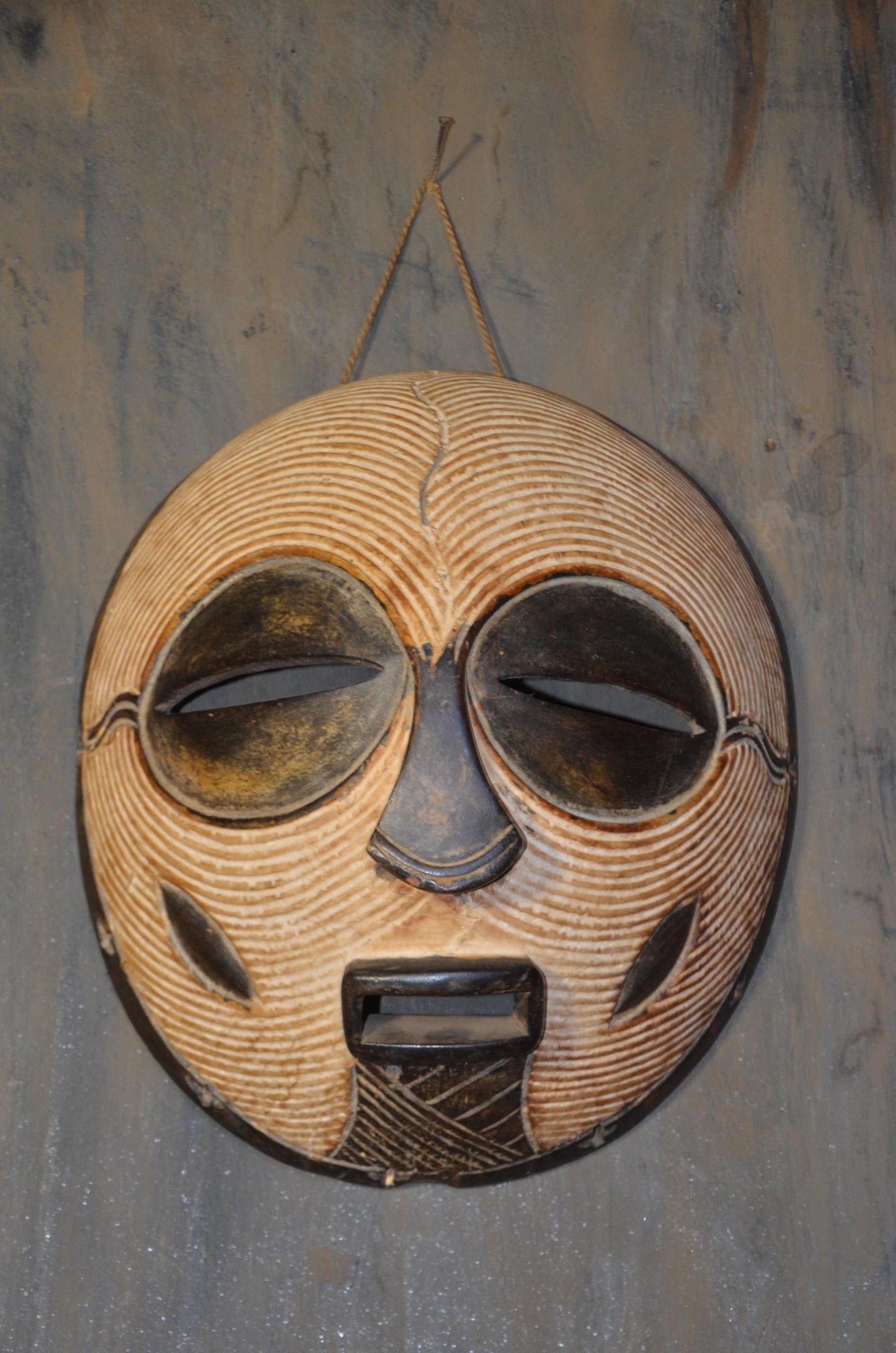 Authentic Female Songye Kifwebe Mask - 16" Hand-Carved Wood Striated Ritual Mask, Traditional Kaolin Infill, High-End Congo Tribal Art