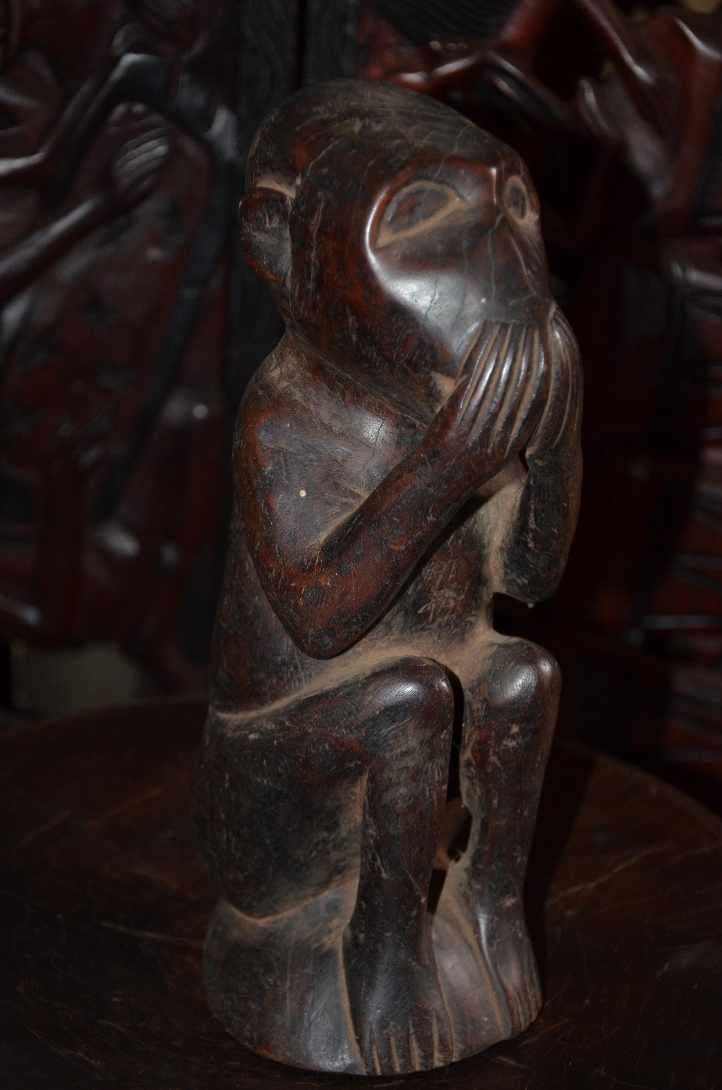 Hemba Chimpanzee Figure – 12" Hand-Carved Wood Mwisi Gwa So'o – Congo Tribal Art