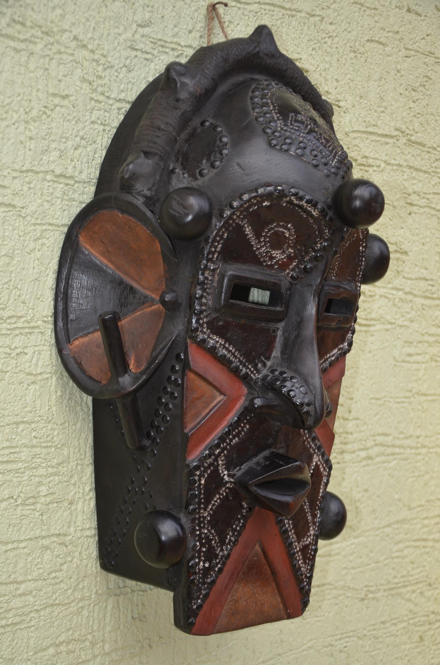 Marka Tribal Mask | Authentic Mali Wooden Wall Sculpture | West African Metal-Covered Art | Handcrafted Ethnic Decor