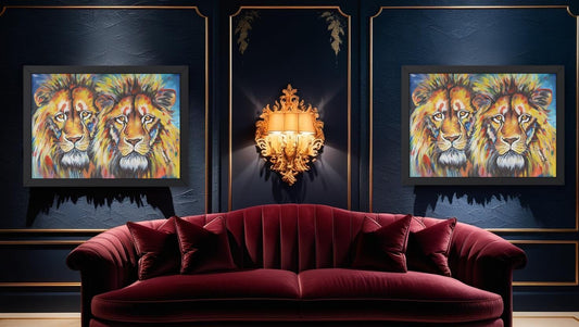 Portrait de lion africain – Peinture pastel originale sur tissu, décoration d'intérieur animalière, œuvre d'art animalière de safari, cadeau fait main