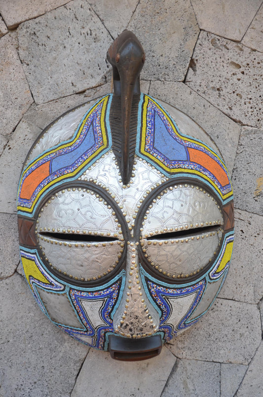 Marka-Styled Ghanaian Mask | Large Decorative Metal-Clad Art