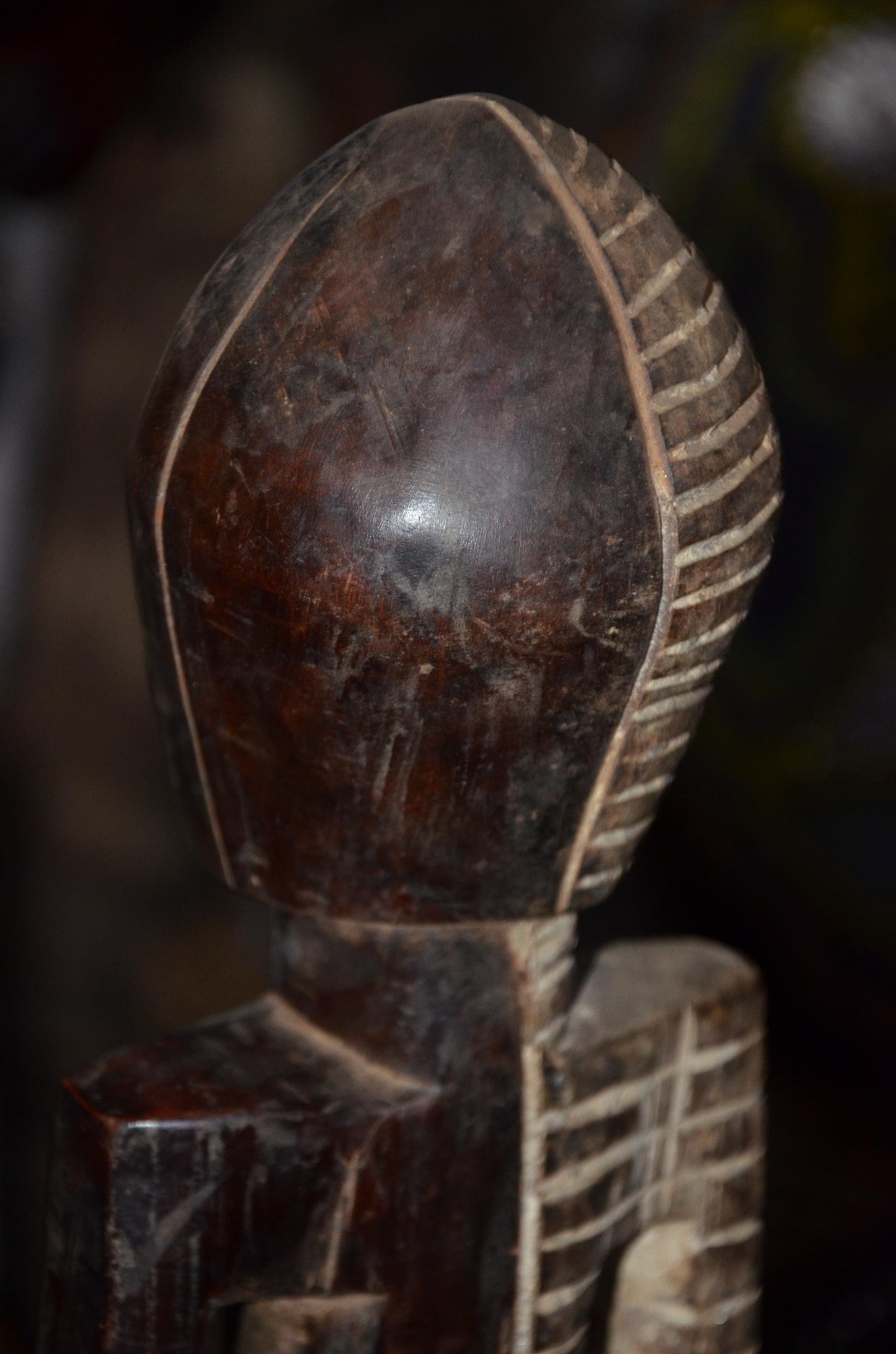 Metoko Initiation Figure - 16" Authentic Congo Kakungu Wood Statue, Striking Linear Scarification, Bukota Secret Society.