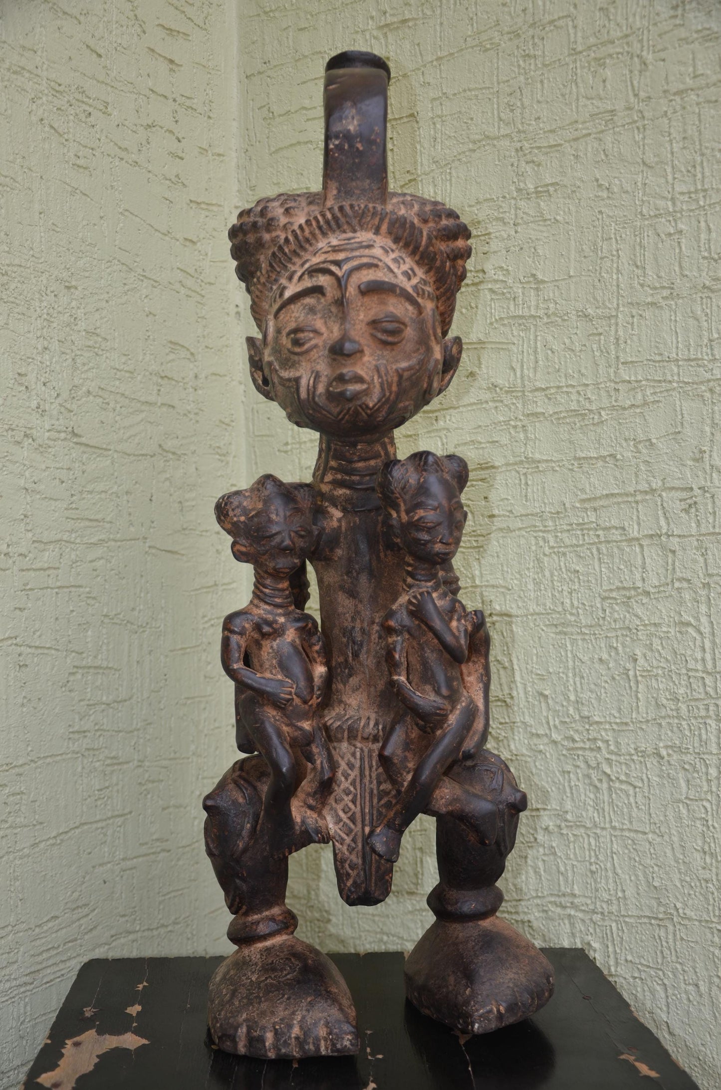 Lulua Maternity Figure â€“ 31" Hand-Carved Wood Congo Mother Twin Statue â€“ Art.
