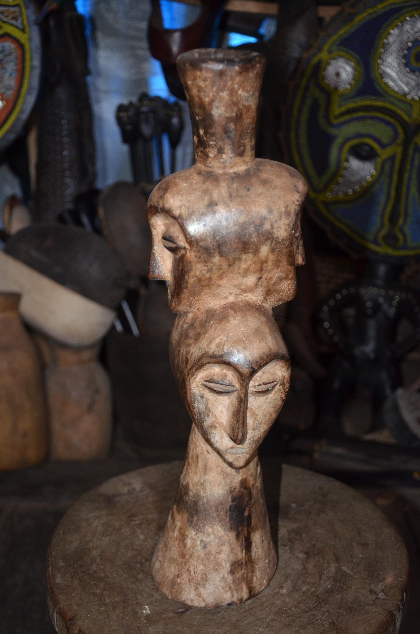 Lega Multi-Faced Statue | Authentic Congolese Wood Art | Ancestral Tribal Sculpture