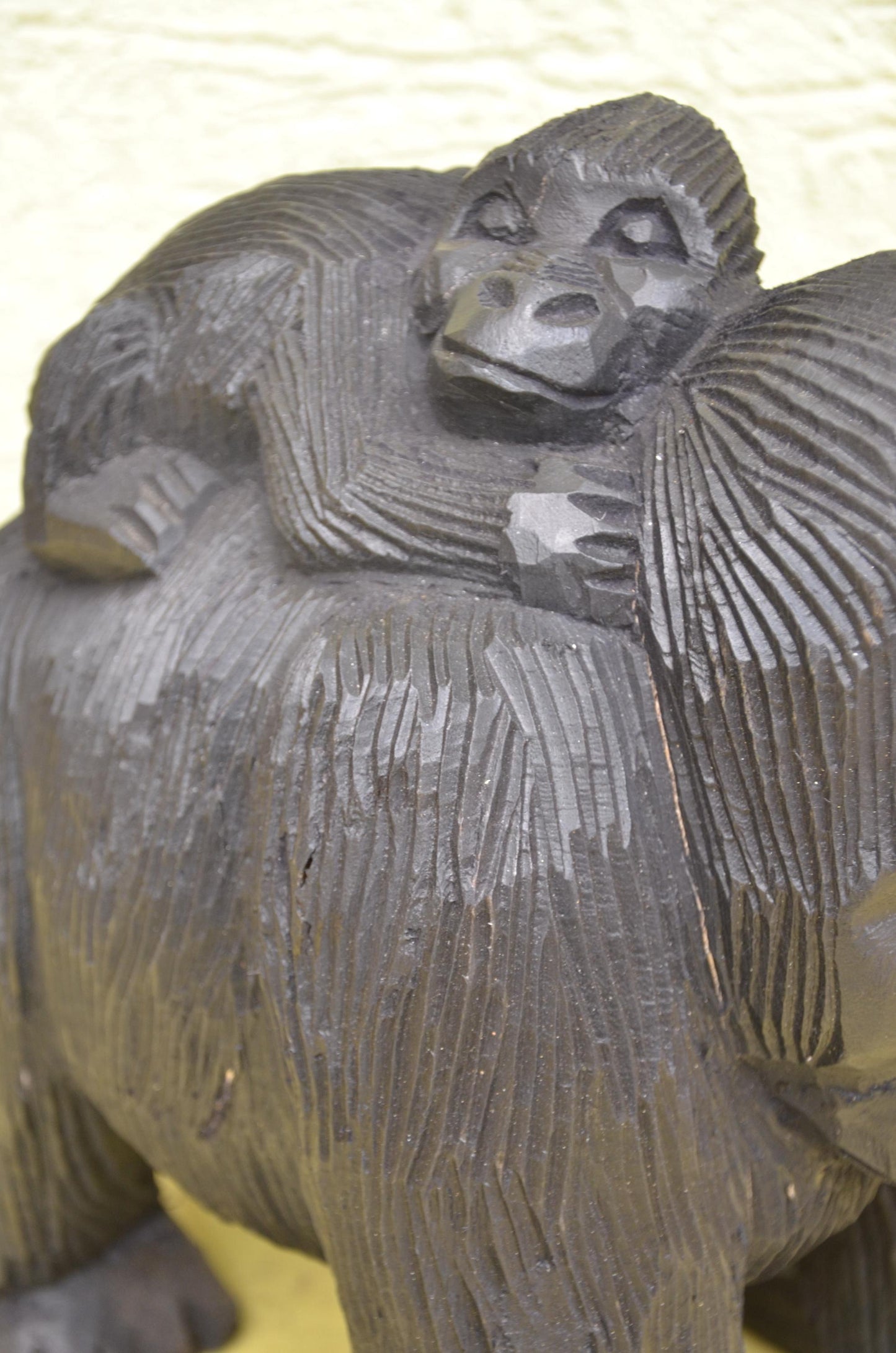 Hand-Carved Wooden Gorilla Maternity Sculpture | Wildlife Family Art Figurine