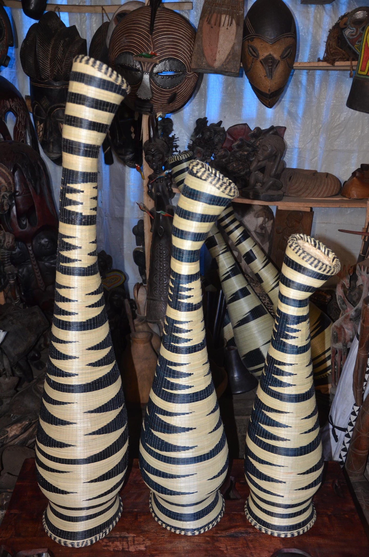 Traditional Rwandan Woven Floor Vases - 48" Large Statement Sisal Vases, Authentic Agaseke, High-End African Woven Art Set.
