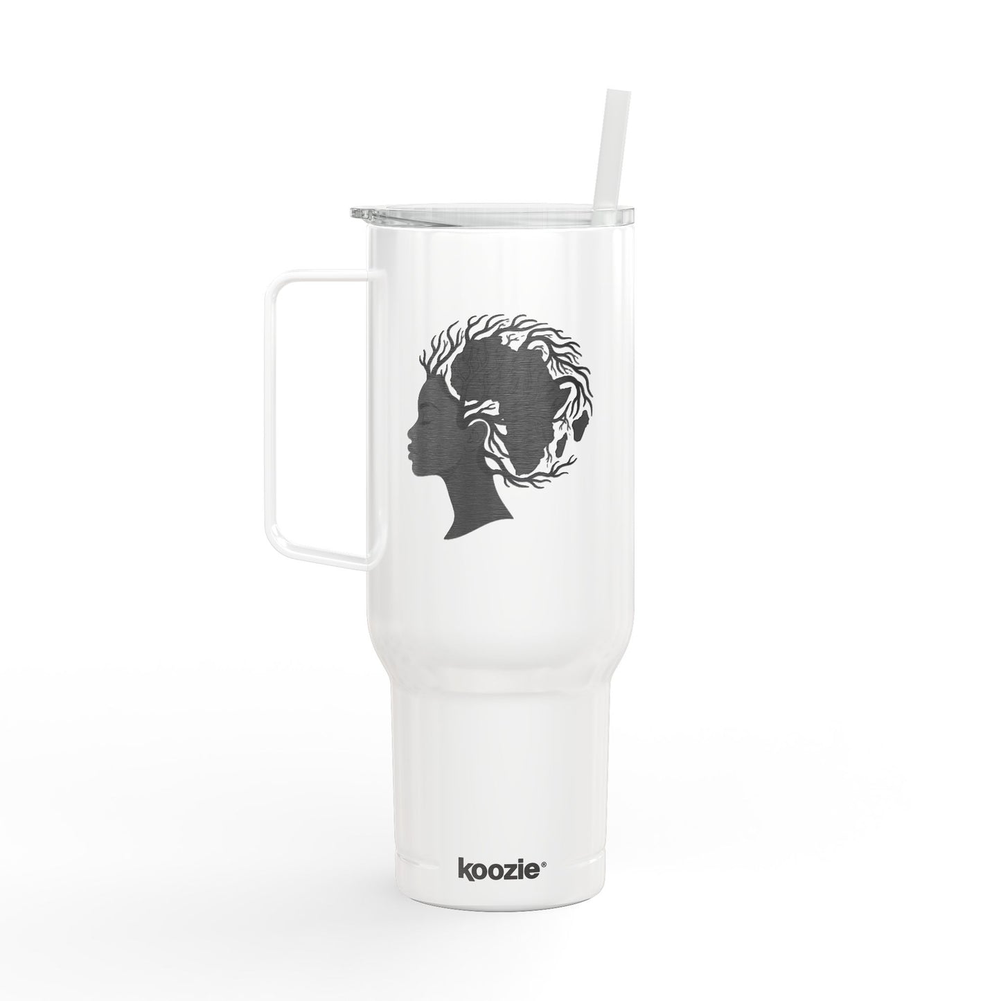 40oz Engraved Insulated Tumbler - Silhouette Woman with Dreadlocks, Travel Mug with Lid & Straw