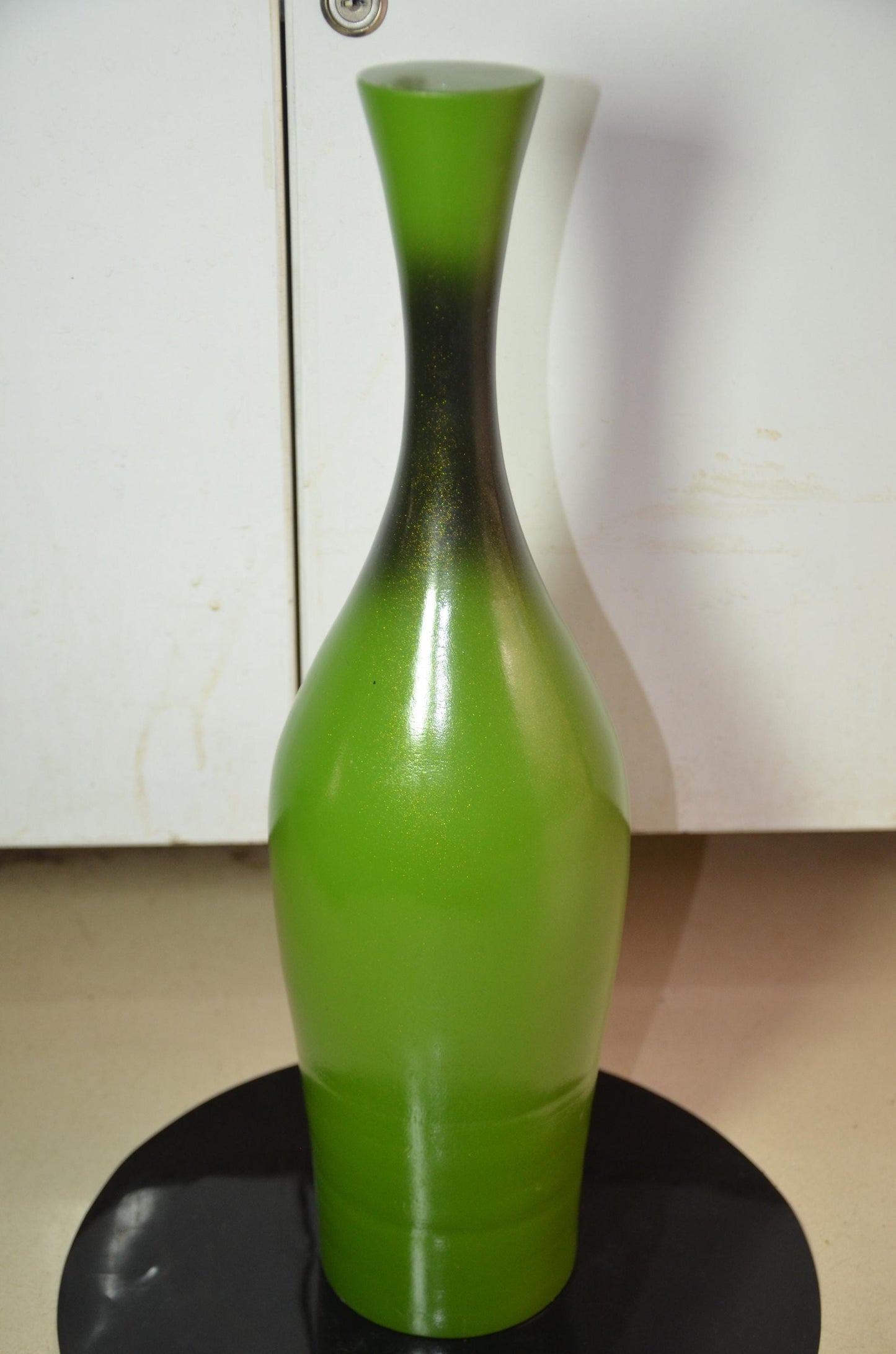 Tall Wooden Floor Vase | Apple Green Black Ombre Trumpet Vessel, Nordic Decor