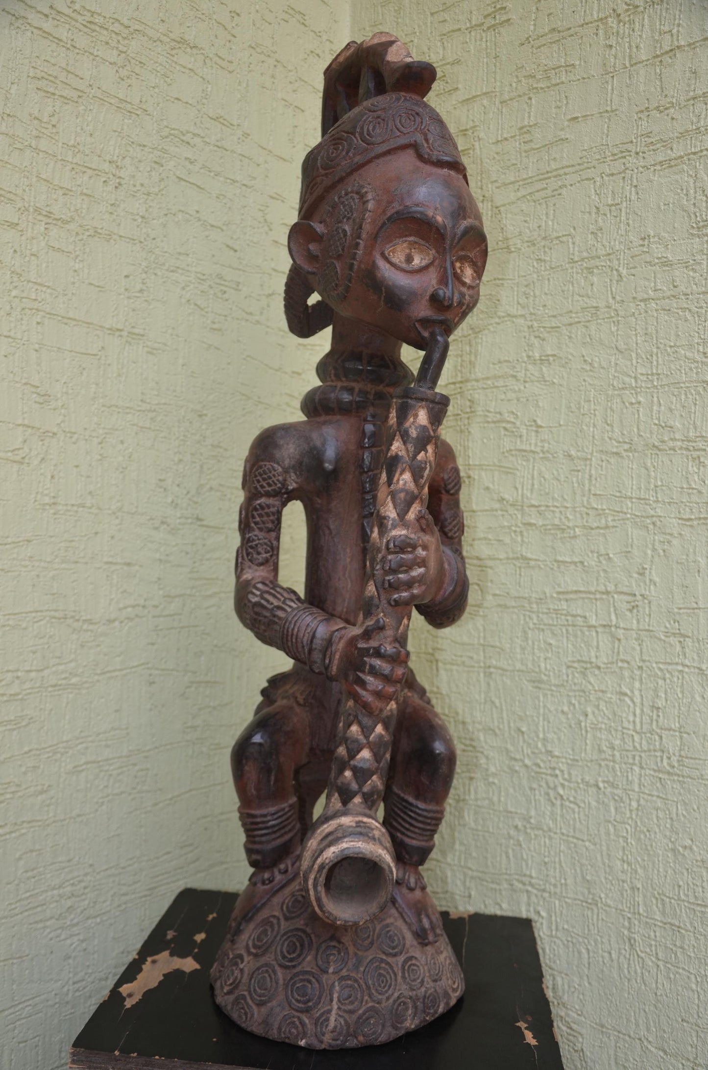 Bena Lulua Chief â€“ 41" Hand-Carved Wood Ancestor Smoking Pipe â€“ Tribal Art.