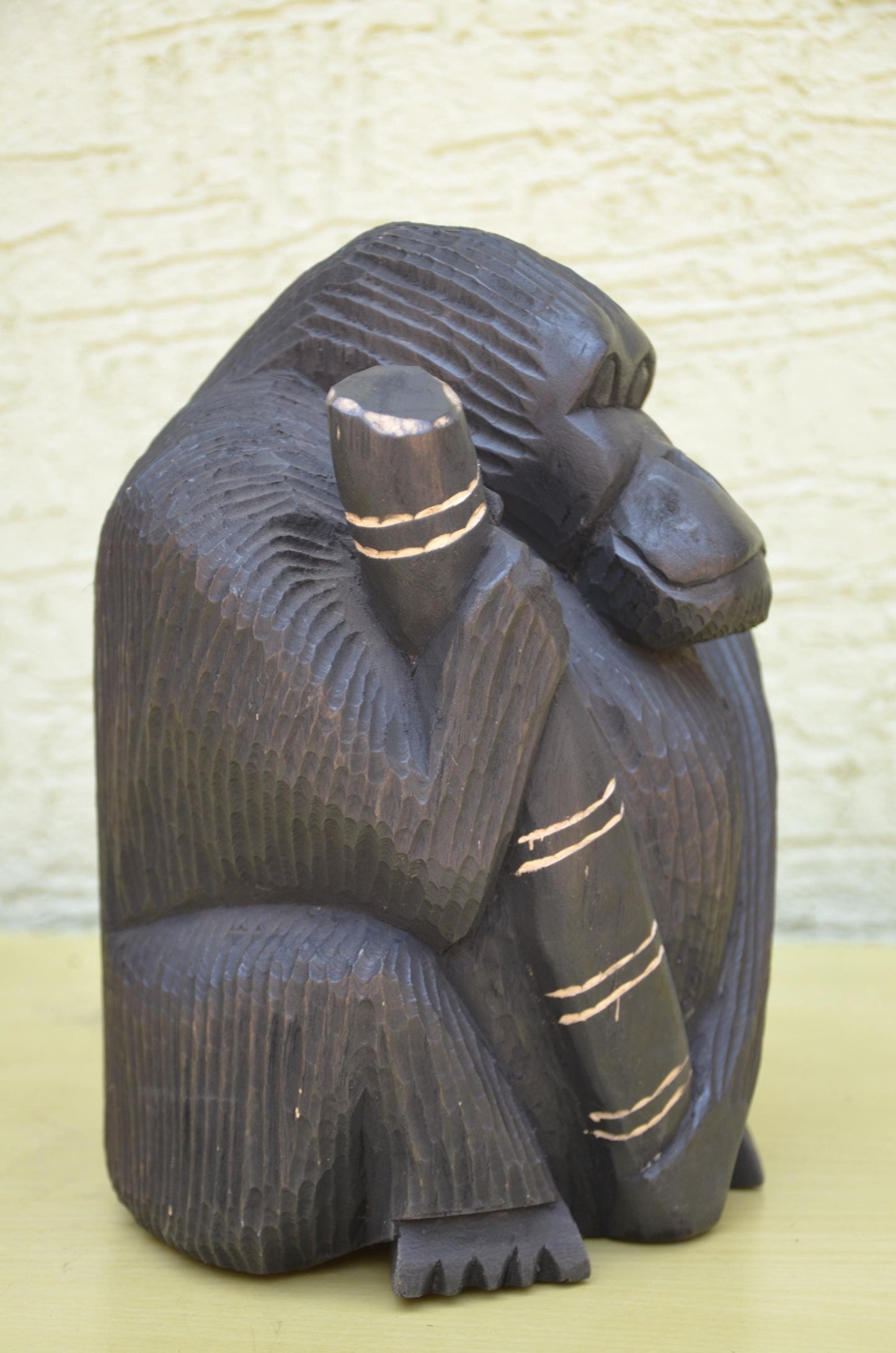 Hand Carved Wooden Gorilla with Bamboo | Wildlife Art
