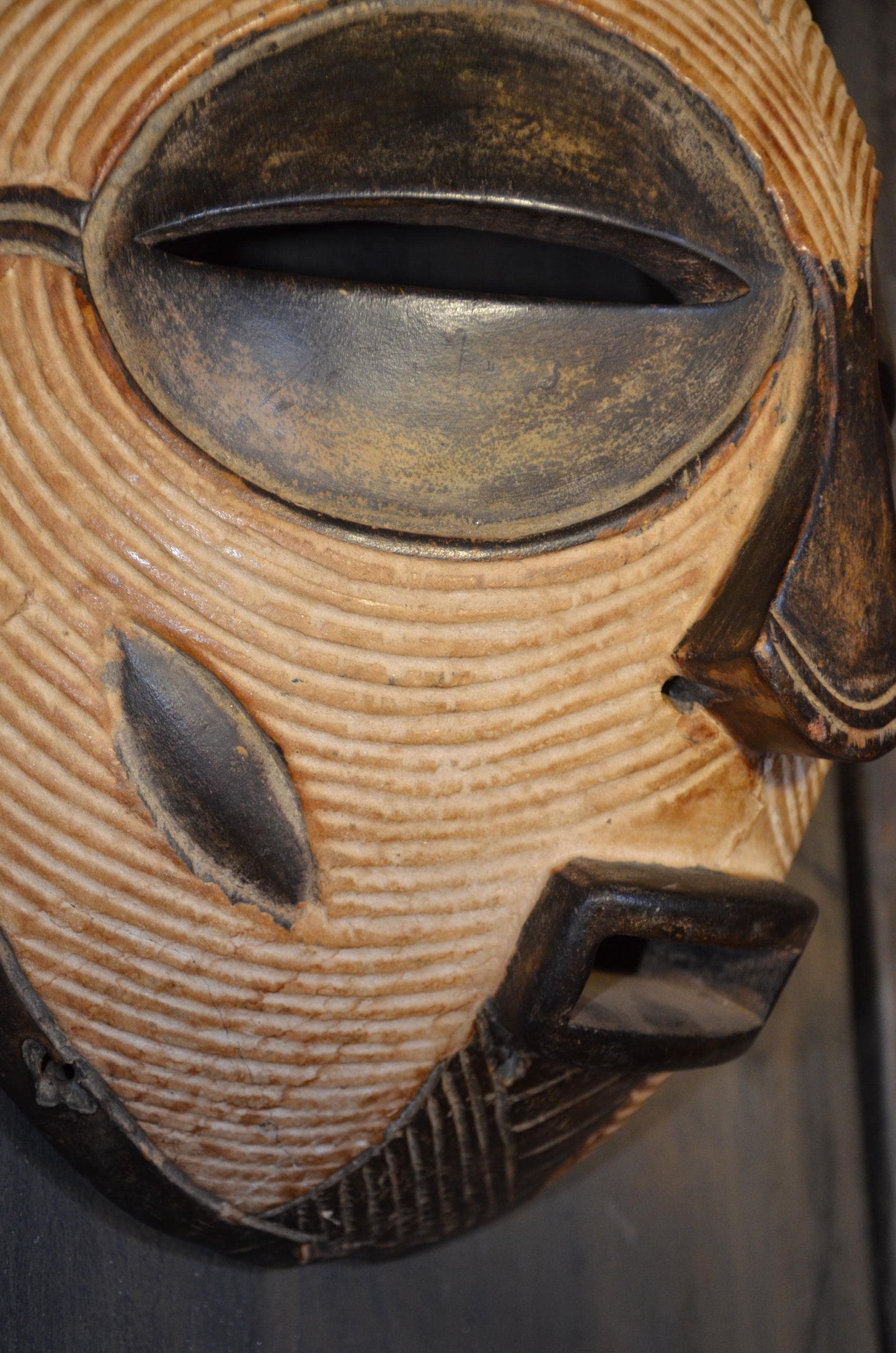 Authentic Female Songye Kifwebe Mask - 16" Hand-Carved Wood Striated Ritual Mask, Traditional Kaolin Infill, High-End Congo Tribal Art
