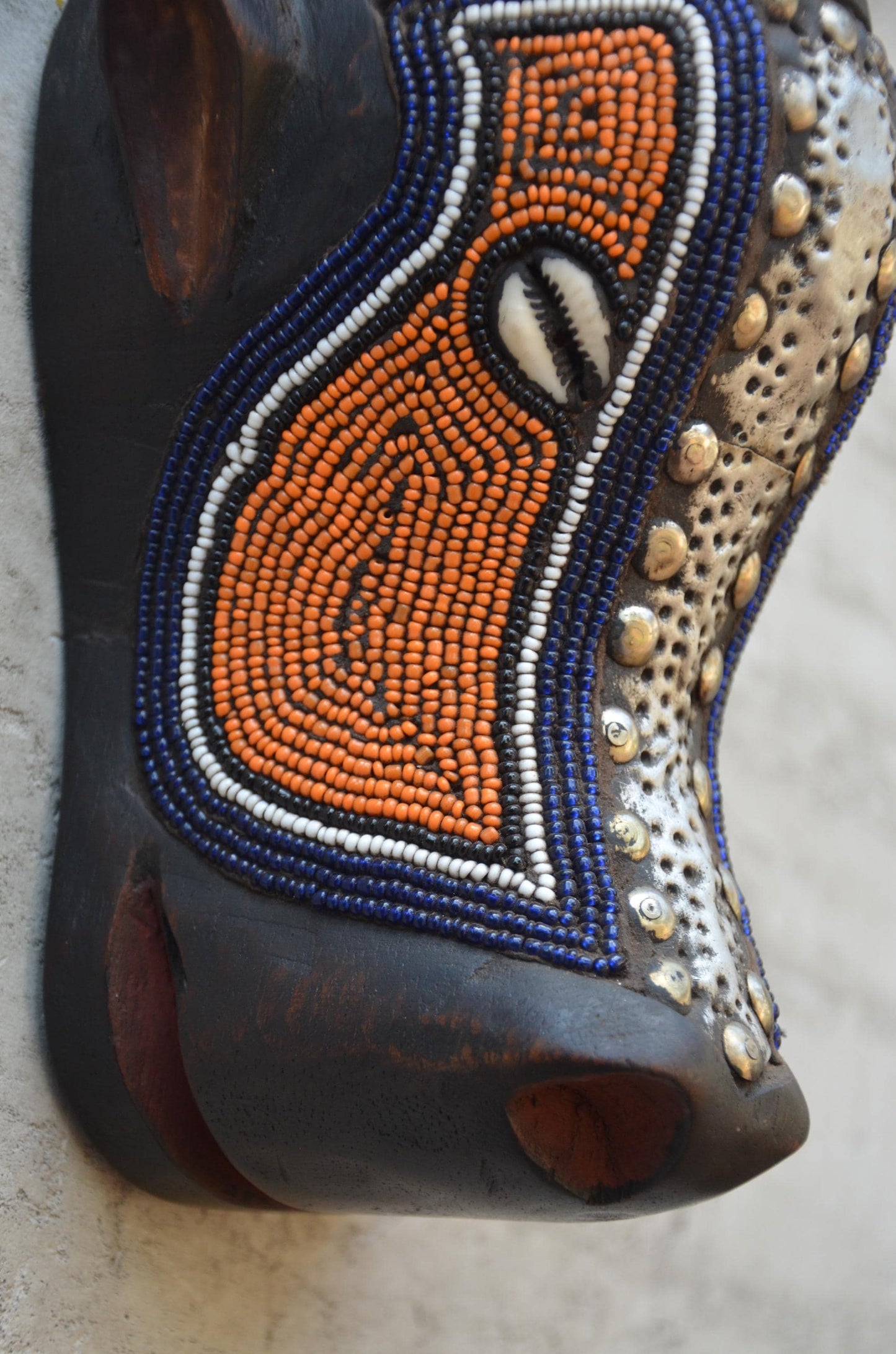 Bamum Beaded Animal Mask – 11" Cameroon Buffalo Wall Art – Tribal Home Decor