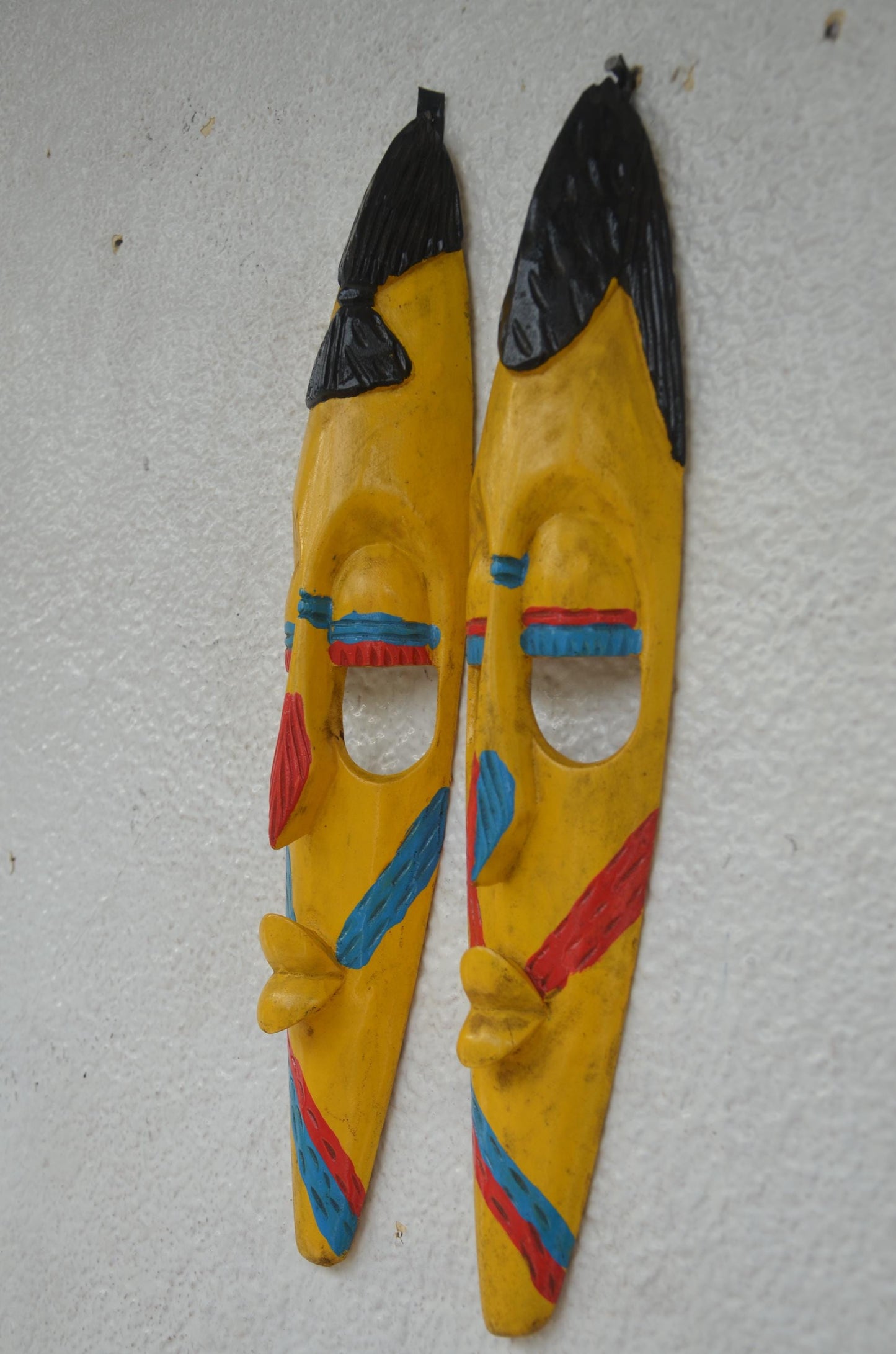 Hand-Carved Nyiginya Kingdom Ceremonial Wooden Facemask Couple | African Tribal Wall Art Decor