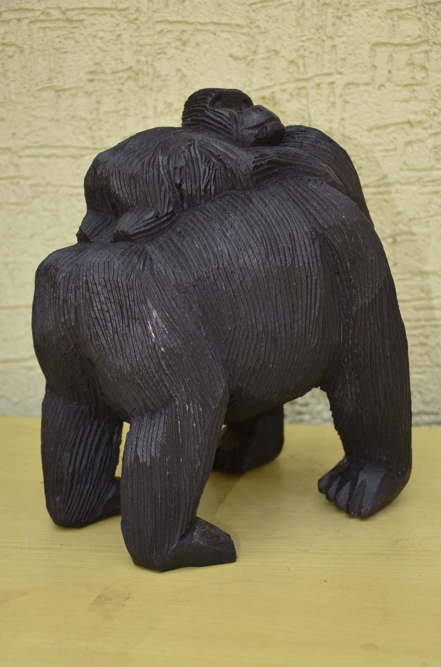 Large Hand Carved Wooden Gorilla and Baby | Wildlife Art