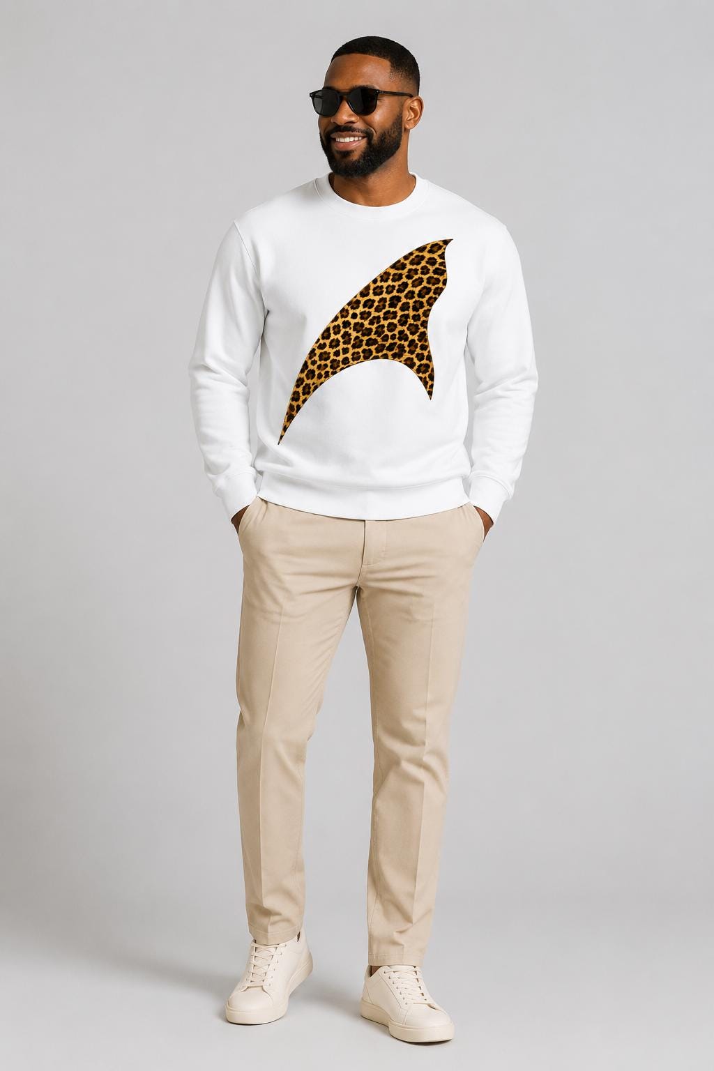 Leopard Print Crewneck Sweatshirt, African Inspired Streetwear, Animal Print Graphic Sweater, Unisex Fall Sweatshirt