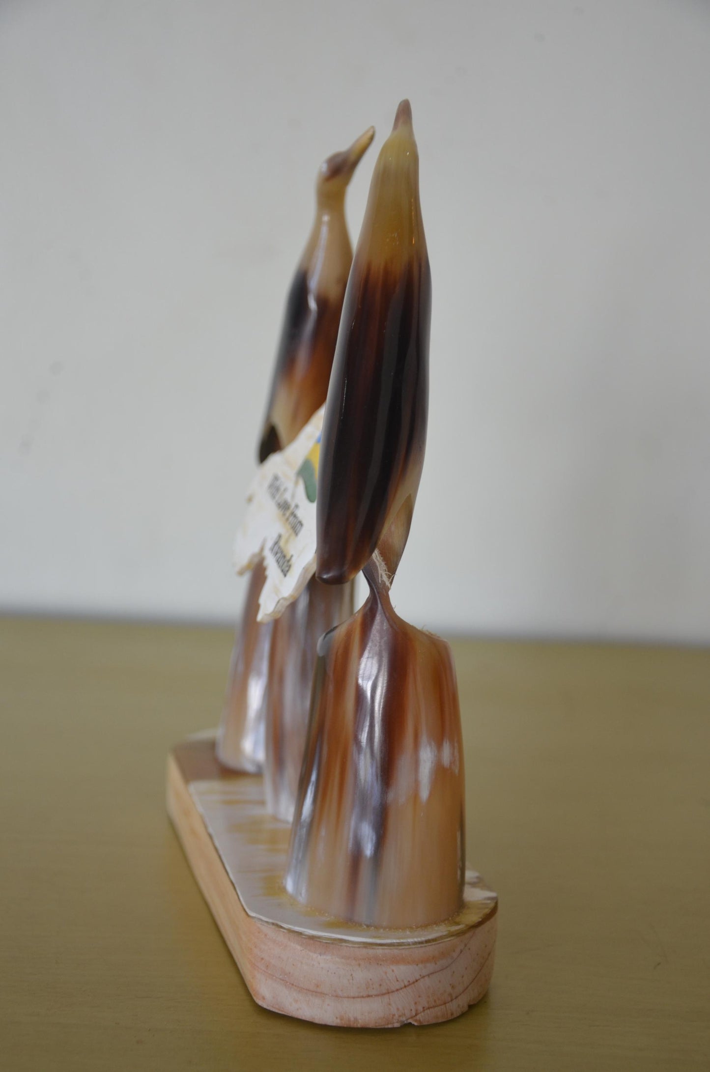 Handcrafted African Ankole Cow Horn Desk Organizer | Polished Bull Horn Bird Sculpture